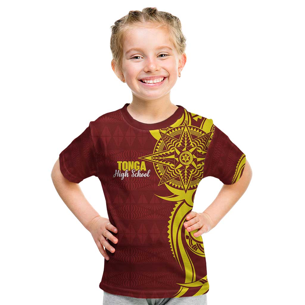 Personalised Tonga High School Kid T Shirt THS Tongan Ngatu Pattern - Polynesian Pride