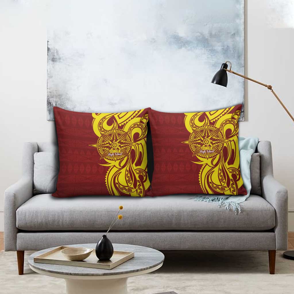 Personalised Tonga High School Pillow Cover THS Tongan Ngatu Pattern - Polynesian Pride