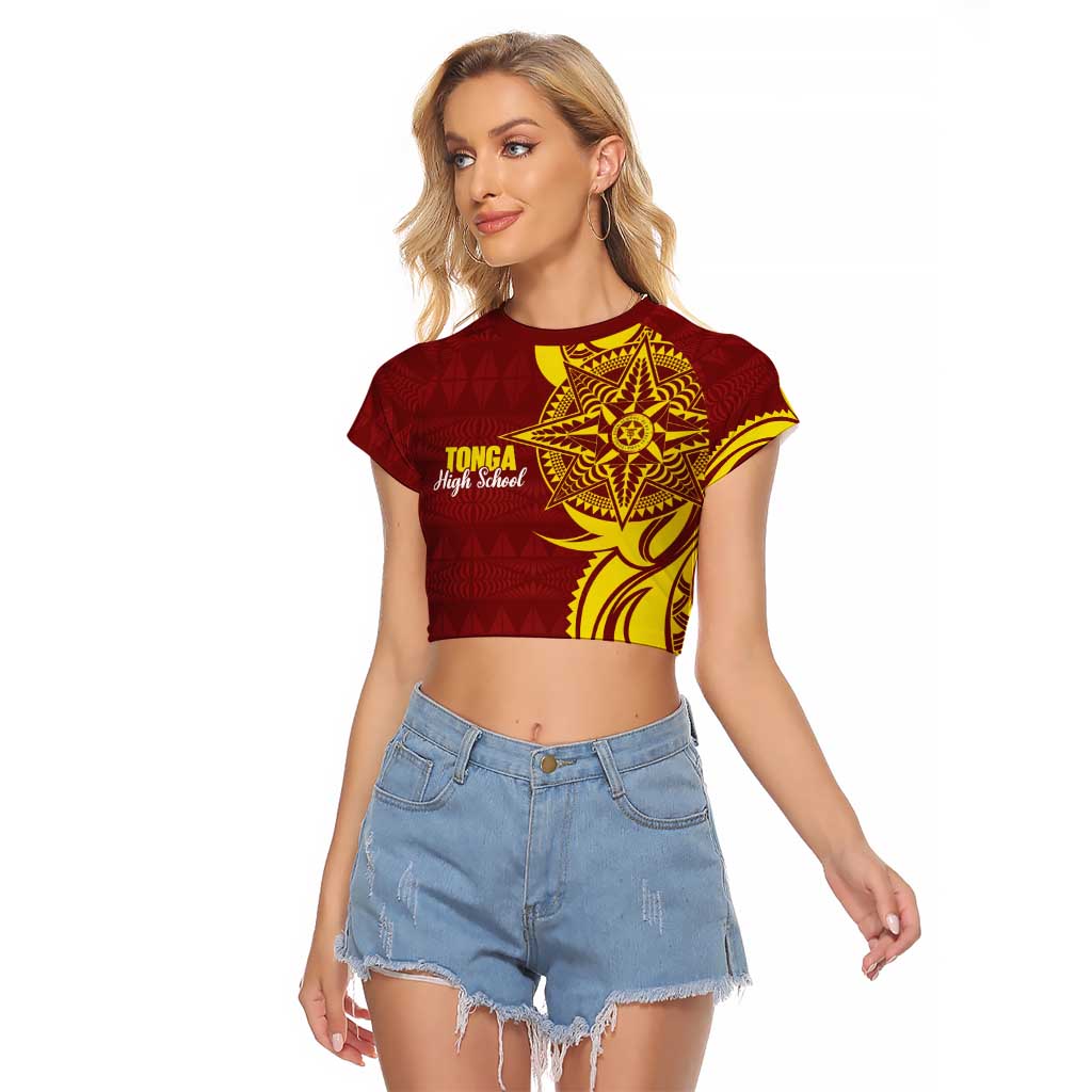 Personalised Tonga High School Raglan Cropped T Shirt THS Tongan Ngatu Pattern - Polynesian Pride