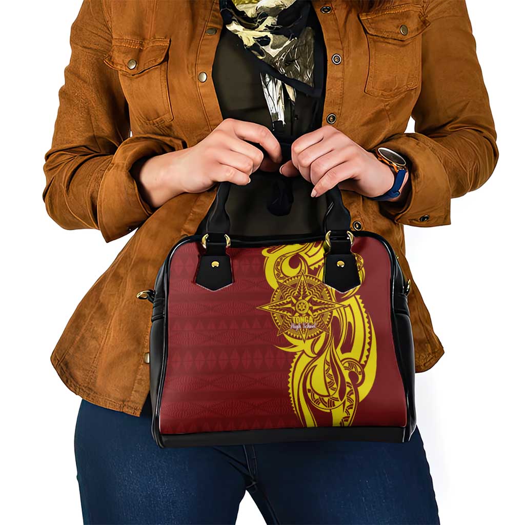 Personalised Tonga High School Shoulder Handbag THS Tongan Ngatu Pattern - Polynesian Pride