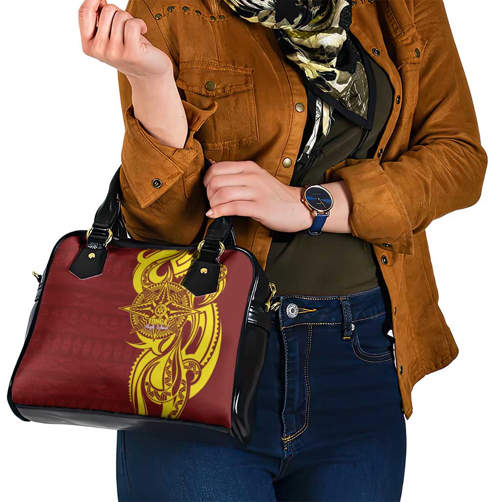 Personalised Tonga High School Shoulder Handbag THS Tongan Ngatu Pattern - Polynesian Pride
