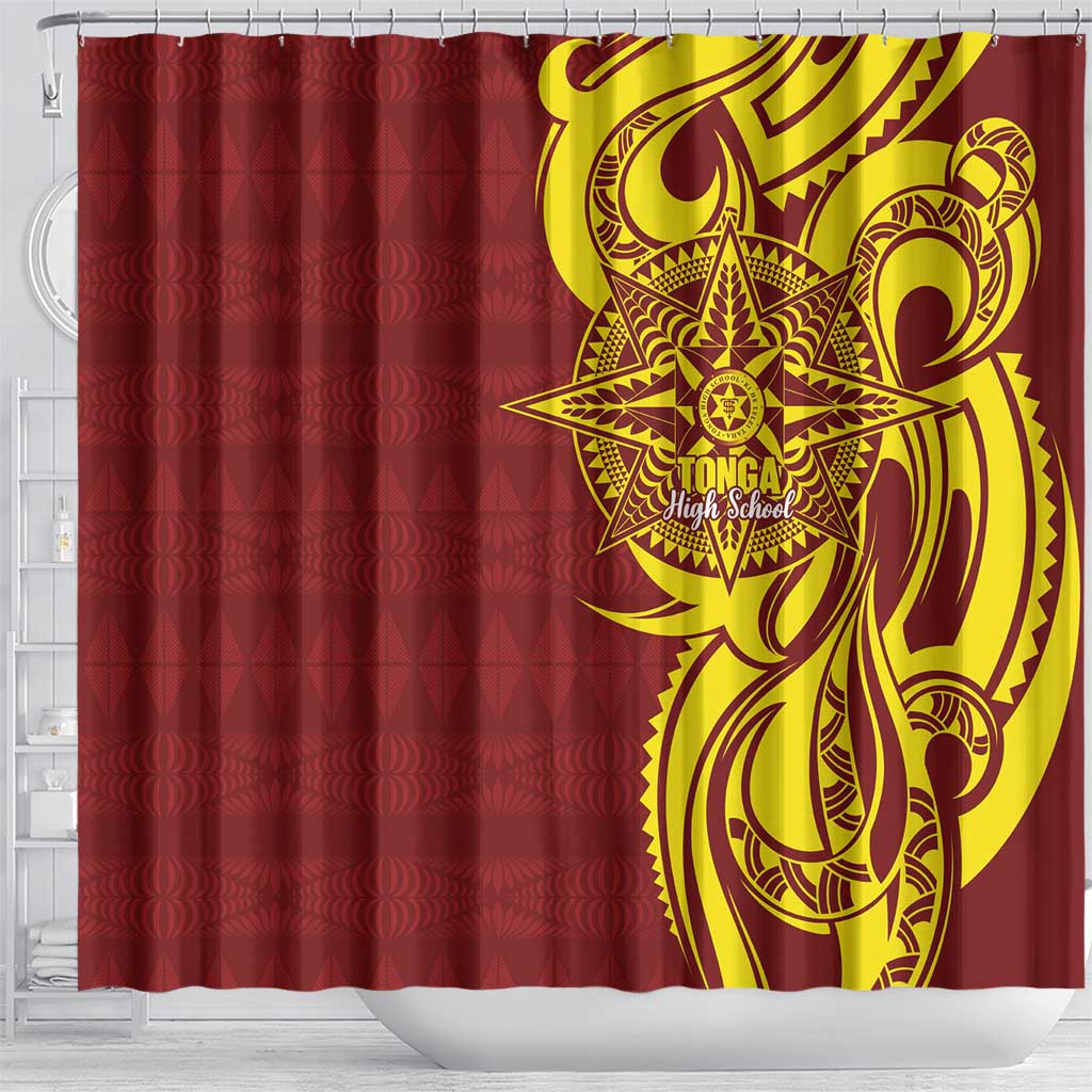 Personalised Tonga High School Shower Curtain THS Tongan Ngatu Pattern - Polynesian Pride