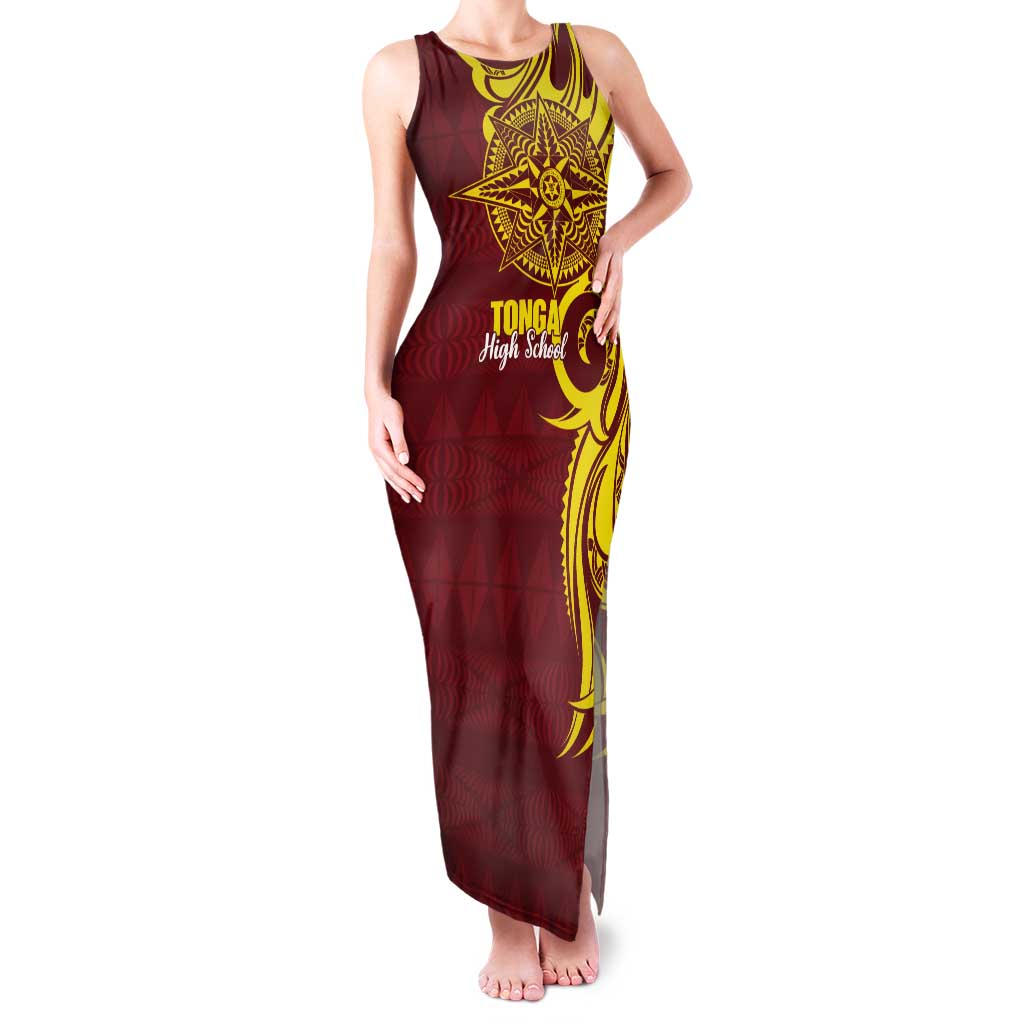 Personalised Tonga High School Tank Maxi Dress THS Tongan Ngatu Pattern - Polynesian Pride