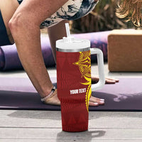 Personalised Tonga High School Tumbler With Handle THS Tongan Ngatu Pattern - Polynesian Pride