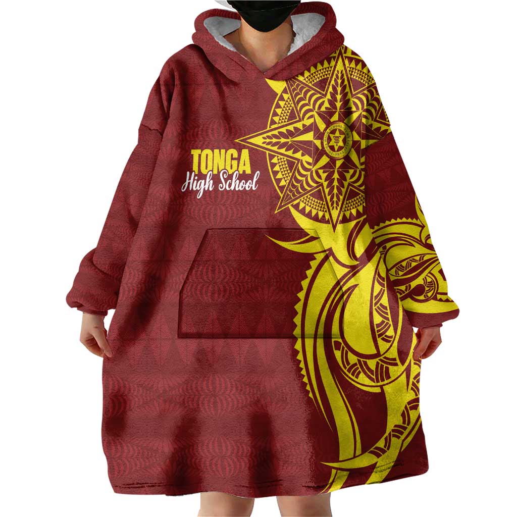Personalised Tonga High School Wearable Blanket Hoodie THS Tongan Ngatu Pattern LT14 - Polynesian Pride