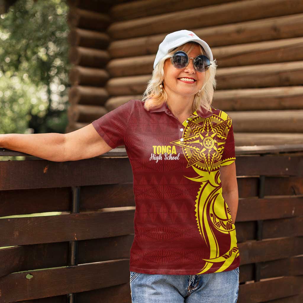 Personalised Tonga High School Women Polo Shirt THS Tongan Ngatu Pattern - Polynesian Pride