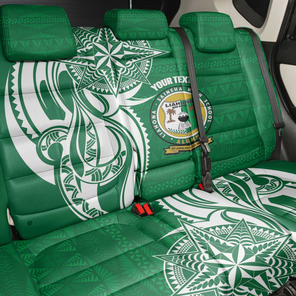 Personalised Liahona - Saineha High School Back Car Seat Cover Tongan Ngatu Pattern LT14 - Polynesian Pride
