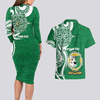 Personalised Liahona - Saineha High School Couples Matching Long Sleeve Bodycon Dress and Hawaiian Shirt Tongan Ngatu Pattern LT14 - Polynesian Pride