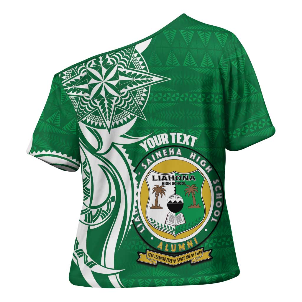 Personalised Liahona - Saineha High School Cross Shoulder Shirt Tongan Ngatu Pattern LT14 - Polynesian Pride