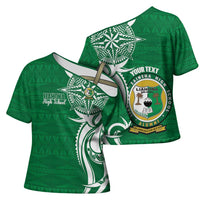 Personalised Liahona - Saineha High School Cross Shoulder Shirt Tongan Ngatu Pattern LT14 - Polynesian Pride