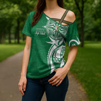 Personalised Liahona - Saineha High School Cross Shoulder Shirt Tongan Ngatu Pattern LT14 - Polynesian Pride