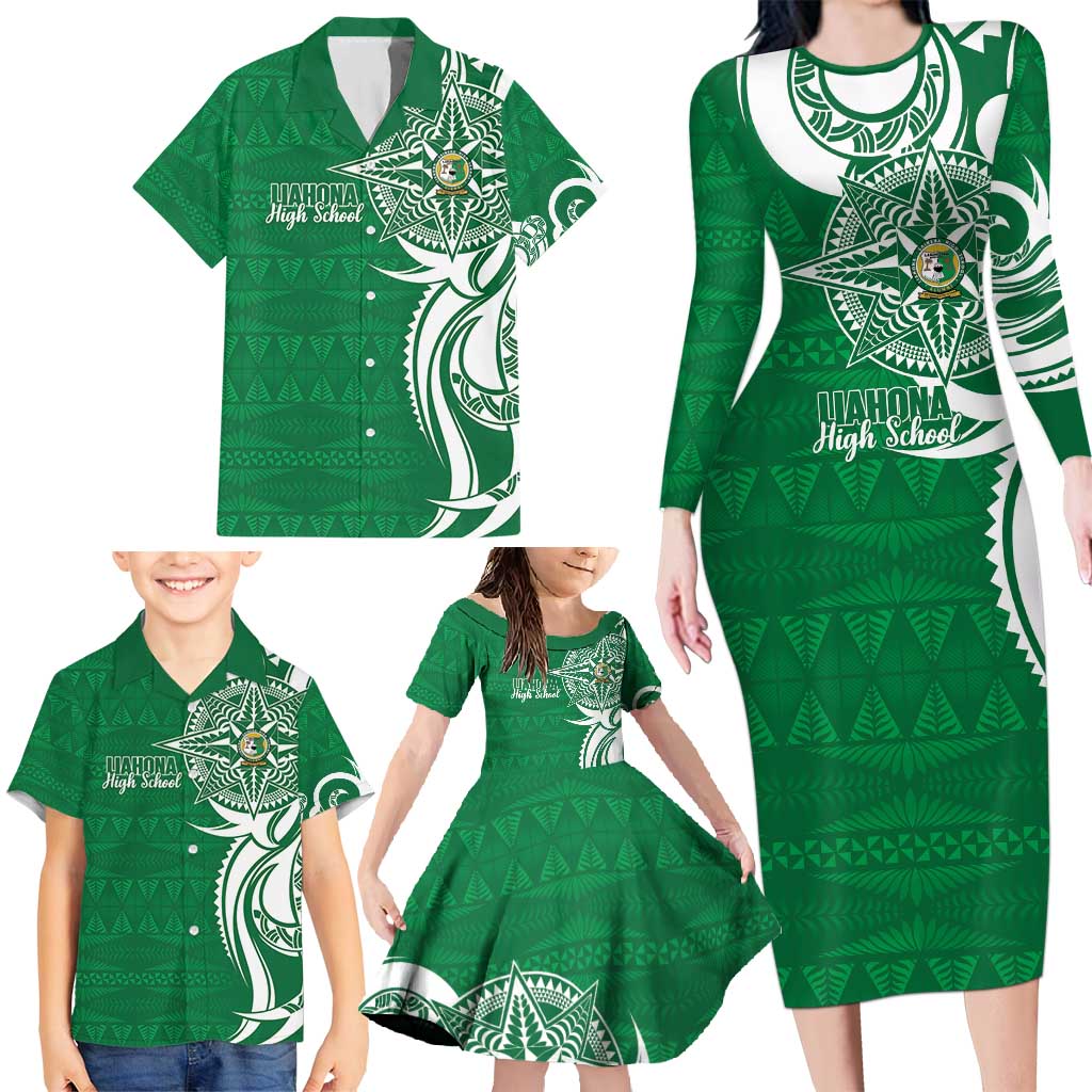 Personalised Liahona - Saineha High School Family Matching Long Sleeve Bodycon Dress and Hawaiian Shirt Tongan Ngatu Pattern LT14 - Polynesian Pride