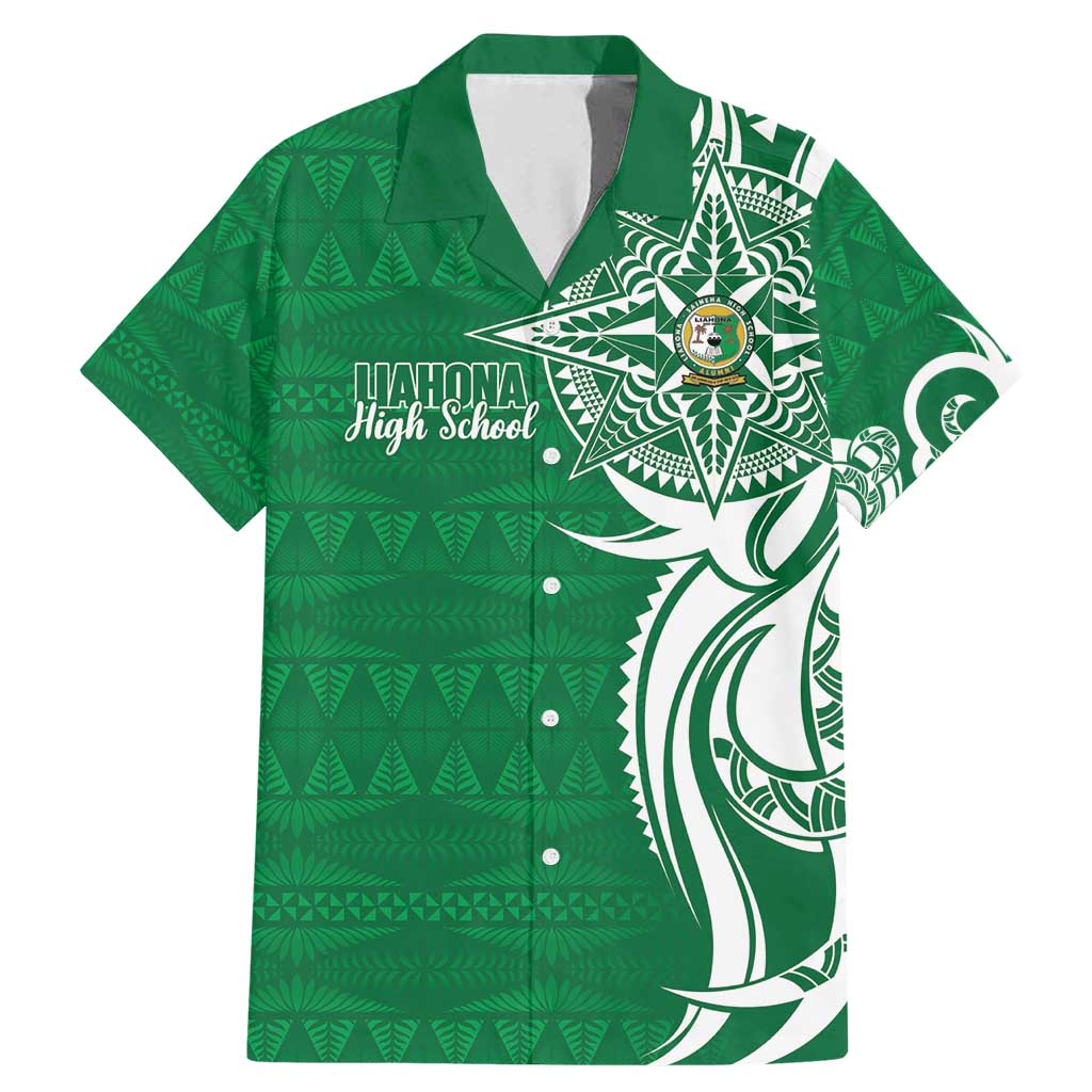 Personalised Liahona - Saineha High School Family Matching Mermaid Dress and Hawaiian Shirt Tongan Ngatu Pattern LT14 Dad's Shirt - Short Sleeve Green - Polynesian Pride