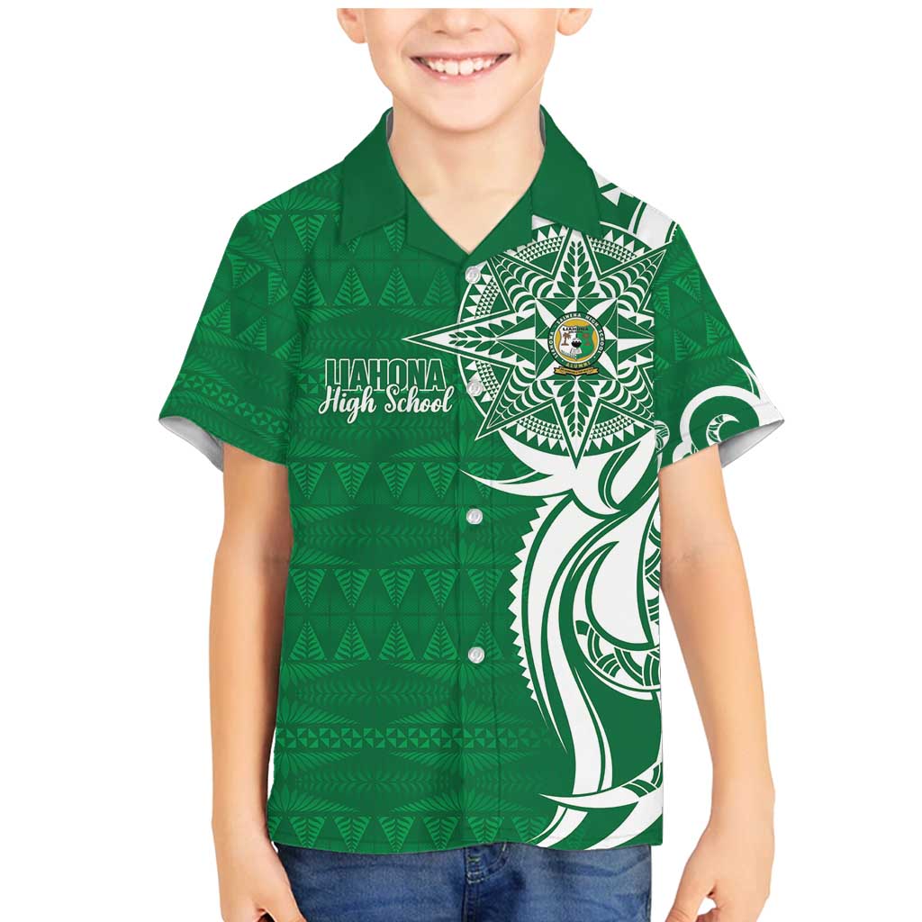 Personalised Liahona - Saineha High School Family Matching Mermaid Dress and Hawaiian Shirt Tongan Ngatu Pattern LT14 Son's Shirt Green - Polynesian Pride