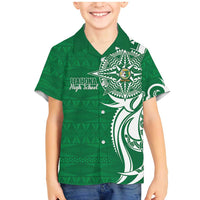 Personalised Liahona - Saineha High School Family Matching Mermaid Dress and Hawaiian Shirt Tongan Ngatu Pattern LT14 Son's Shirt Green - Polynesian Pride