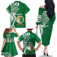 Personalised Liahona - Saineha High School Family Matching Off The Shoulder Long Sleeve Dress and Hawaiian Shirt Tongan Ngatu Pattern LT14 - Polynesian Pride