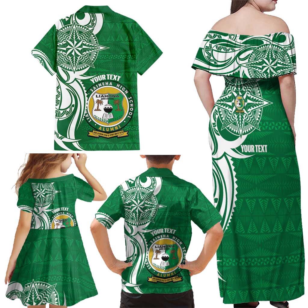 Personalised Liahona - Saineha High School Family Matching Off Shoulder Maxi Dress and Hawaiian Shirt Tongan Ngatu Pattern LT14 - Polynesian Pride