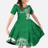 Personalised Liahona - Saineha High School Family Matching Puletasi and Hawaiian Shirt Tongan Ngatu Pattern LT14 Daughter's Dress Green - Polynesian Pride