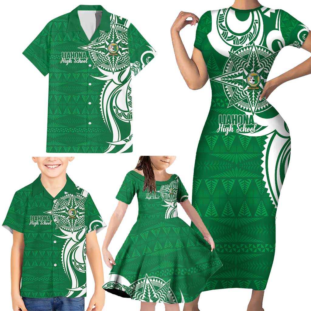 Personalised Liahona - Saineha High School Family Matching Short Sleeve Bodycon Dress and Hawaiian Shirt Tongan Ngatu Pattern LT14 - Polynesian Pride