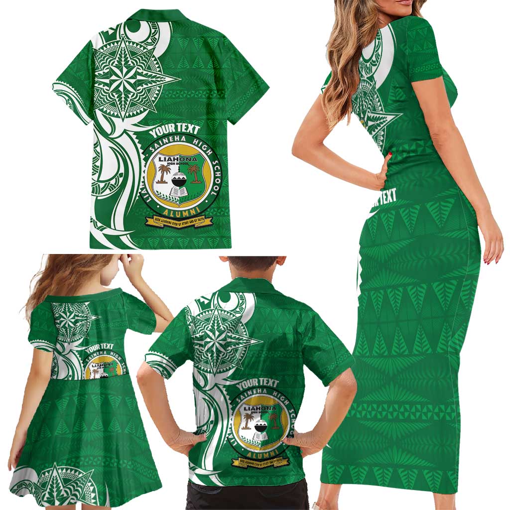 Personalised Liahona - Saineha High School Family Matching Short Sleeve Bodycon Dress and Hawaiian Shirt Tongan Ngatu Pattern LT14 - Polynesian Pride