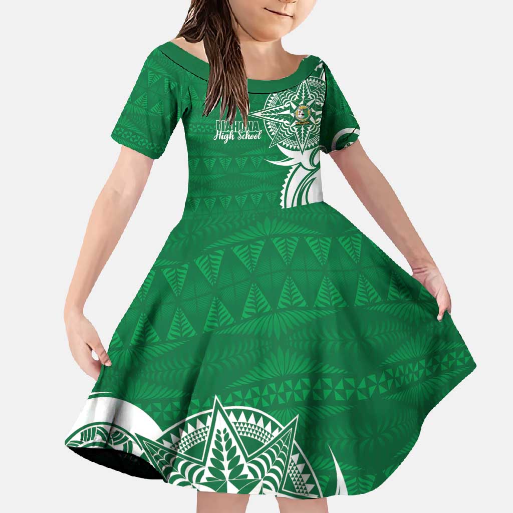 Personalised Liahona - Saineha High School Family Matching Tank Maxi Dress and Hawaiian Shirt Tongan Ngatu Pattern LT14 Daughter's Dress Green - Polynesian Pride