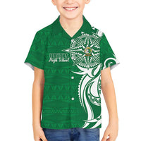 Personalised Liahona - Saineha High School Family Matching Tank Maxi Dress and Hawaiian Shirt Tongan Ngatu Pattern LT14 Son's Shirt Green - Polynesian Pride