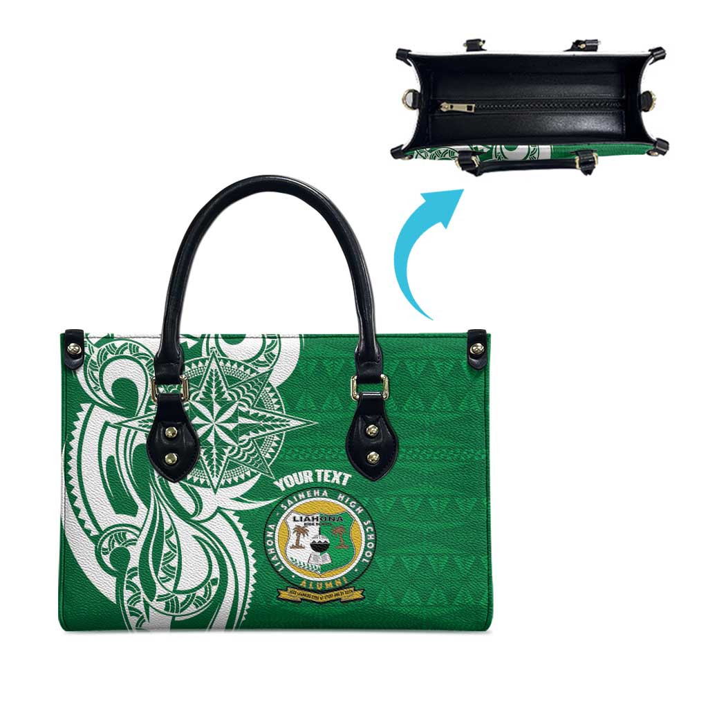 Personalised Liahona - Saineha High School Leather Bag Tongan Ngatu Pattern - Polynesian Pride