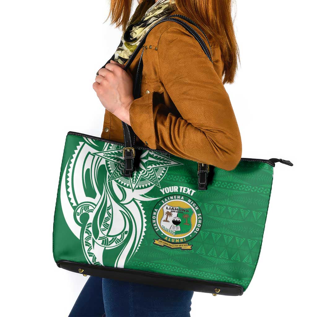Personalised Liahona - Saineha High School Leather Tote Bag Tongan Ngatu Pattern - Polynesian Pride