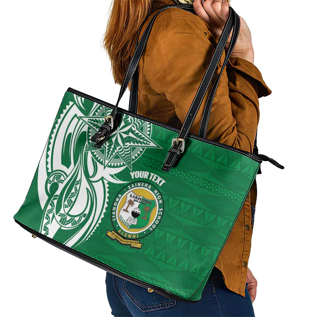 Personalised Liahona - Saineha High School Leather Tote Bag Tongan Ngatu Pattern - Polynesian Pride