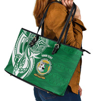 Personalised Liahona - Saineha High School Leather Tote Bag Tongan Ngatu Pattern - Polynesian Pride