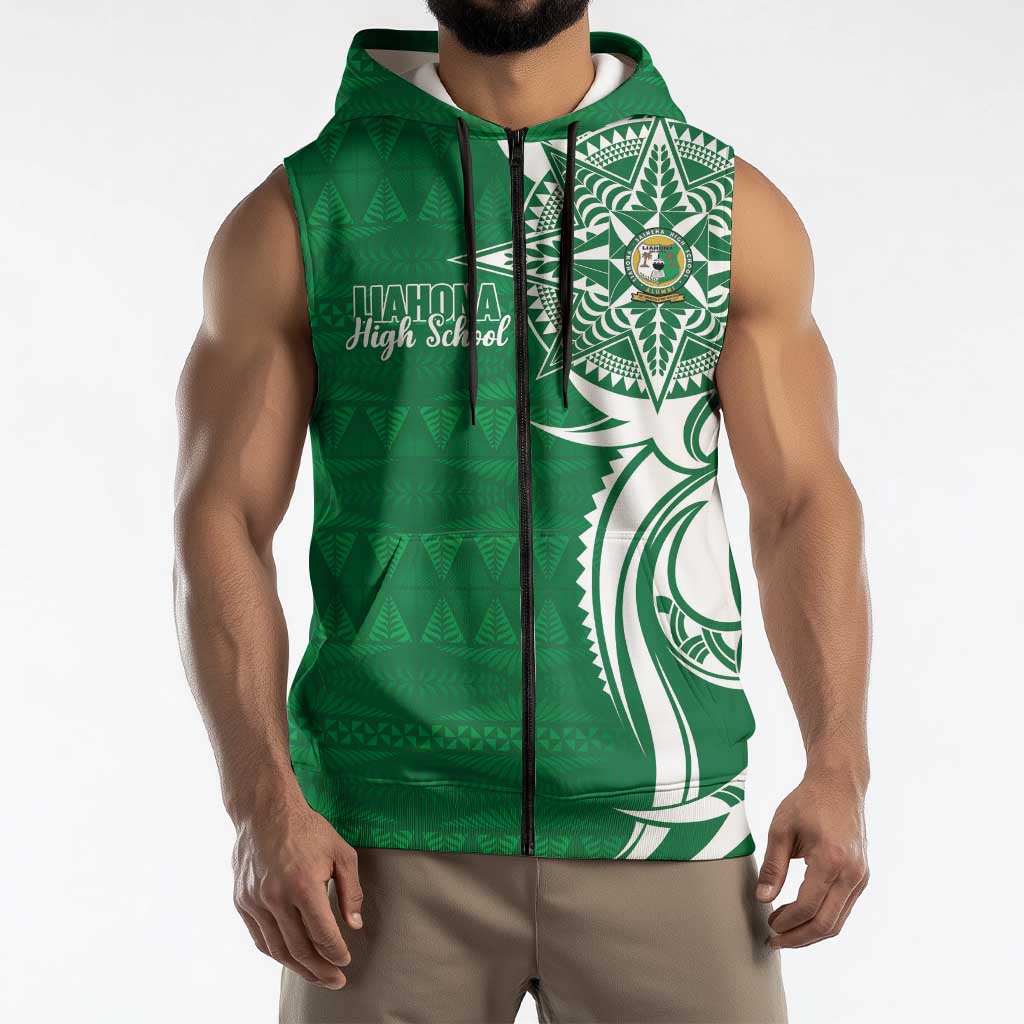 Personalised Liahona - Saineha High School Sleeveless Zip Hoodie Tongan Ngatu Pattern - Polynesian Pride