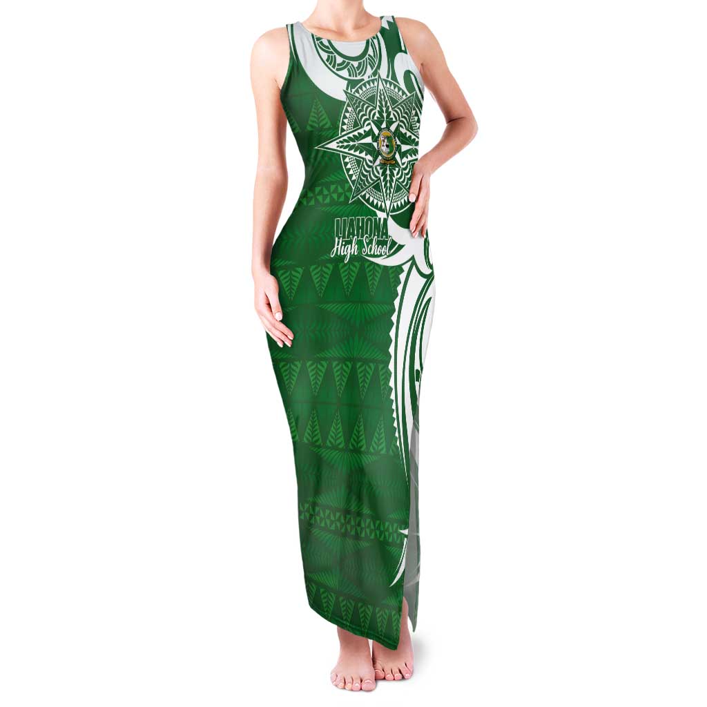 Personalised Liahona - Saineha High School Tank Maxi Dress Tongan Ngatu Pattern LT14 Women Green - Polynesian Pride