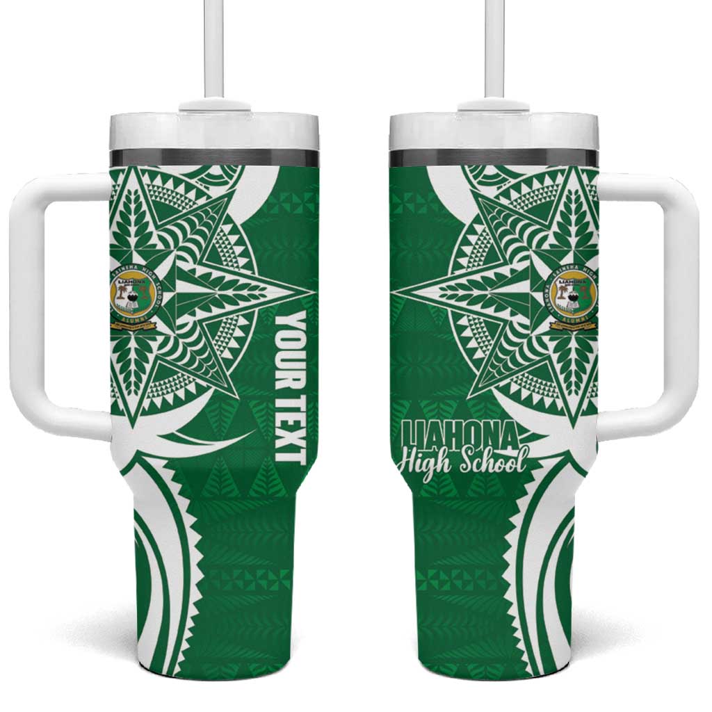 Personalised Liahona - Saineha High School Tumbler With Handle Tongan Ngatu Pattern - Polynesian Pride