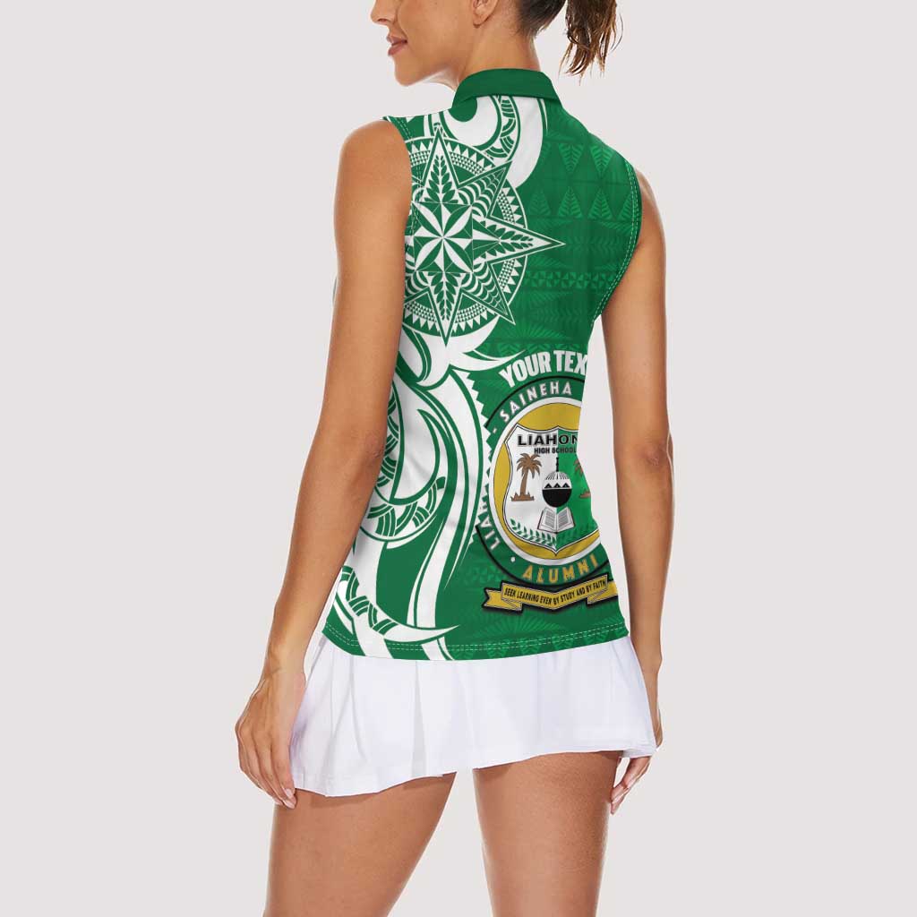 Personalised Liahona - Saineha High School Women Sleeveless Polo Shirt Tongan Ngatu Pattern - Polynesian Pride