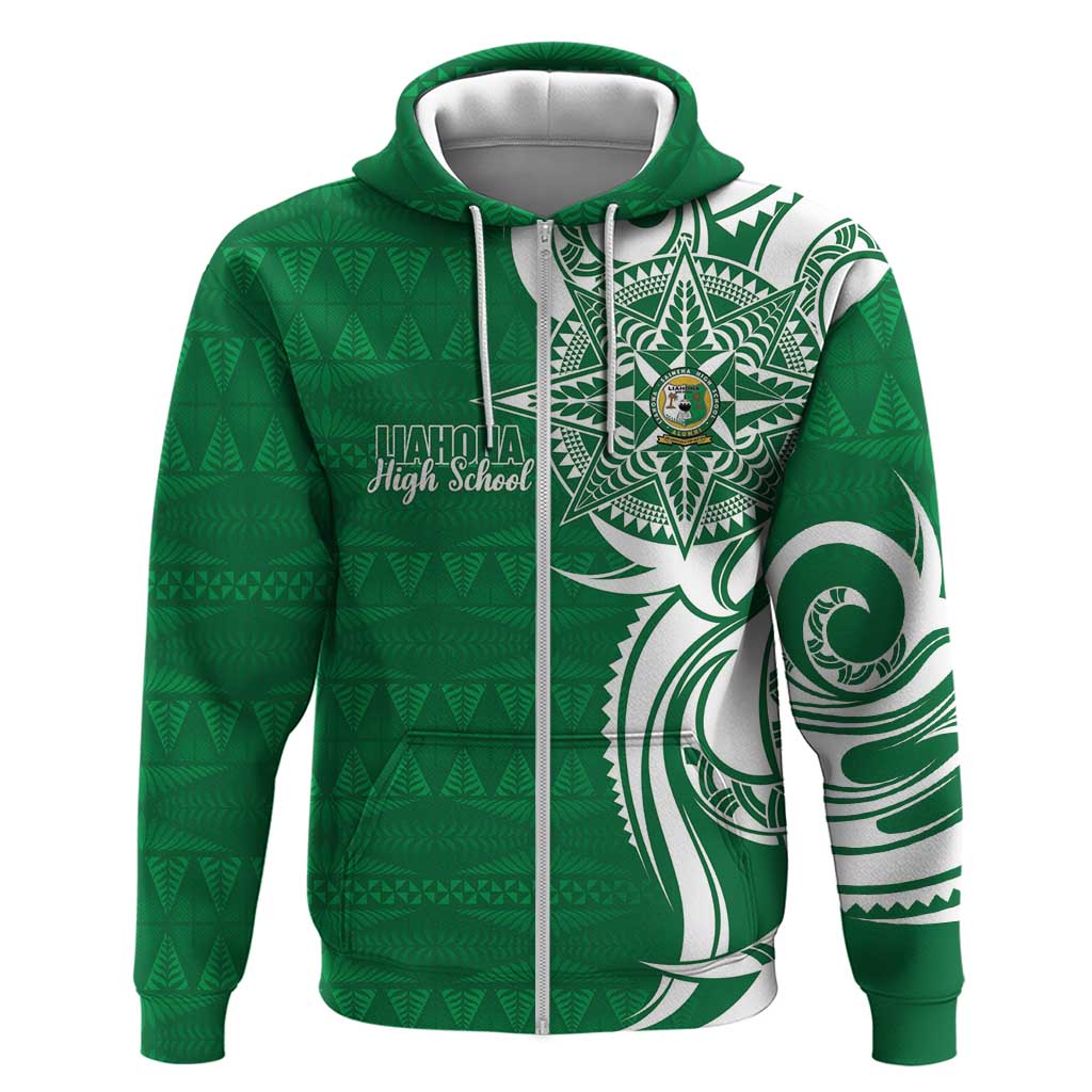 Personalised Liahona - Saineha High School Zip Hoodie Tongan Ngatu Pattern LT14 Zip Hoodie Green - Polynesian Pride