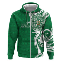 Personalised Liahona - Saineha High School Zip Hoodie Tongan Ngatu Pattern LT14 Zip Hoodie Green - Polynesian Pride