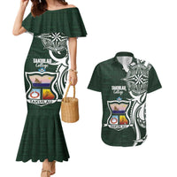 Personalised Tonga Takuilau College Couples Matching Mermaid Dress and Hawaiian Shirt Est 1975 Tongan Ngatu Pattern LT14 Green - Polynesian Pride