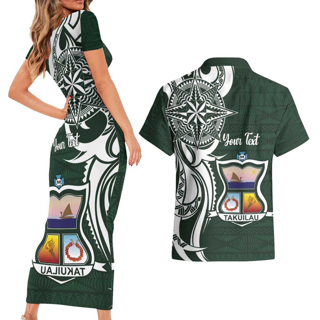 Personalised Tonga Takuilau College Couples Matching Short Sleeve Bodycon Dress and Hawaiian Shirt Est 1975 Tongan Ngatu Pattern LT14 - Polynesian Pride