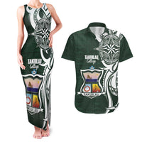 Personalised Tonga Takuilau College Couples Matching Tank Maxi Dress and Hawaiian Shirt Est 1975 Tongan Ngatu Pattern LT14 Green - Polynesian Pride