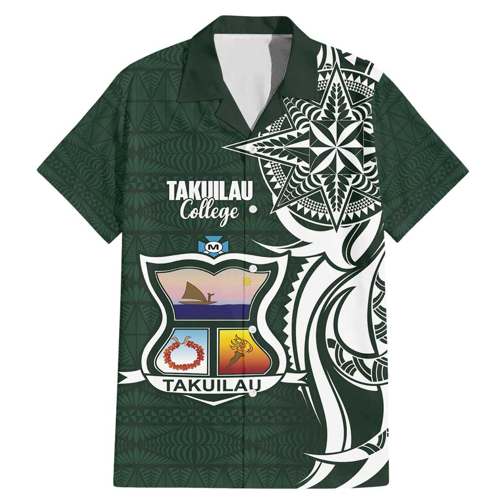 Personalised Tonga Takuilau College Family Matching Mermaid Dress and Hawaiian Shirt Est 1975 Tongan Ngatu Pattern LT14 Dad's Shirt - Short Sleeve Green - Polynesian Pride