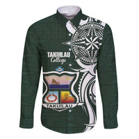 Personalised Tonga Takuilau College Family Matching Mermaid Dress and Hawaiian Shirt Est 1975 Tongan Ngatu Pattern LT14 Dad's Shirt - Long Sleeve Green - Polynesian Pride