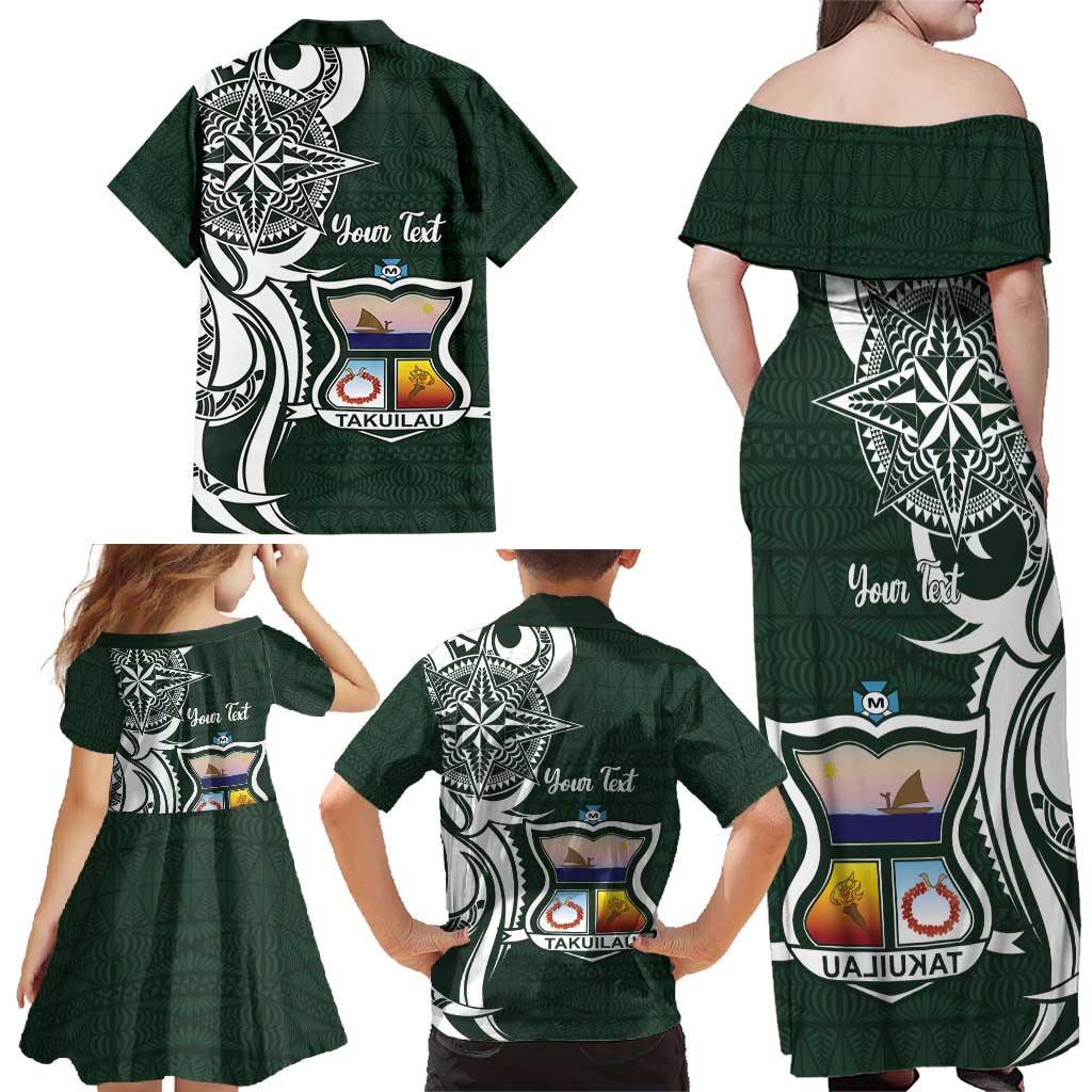 Personalised Tonga Takuilau College Family Matching Off Shoulder Maxi Dress and Hawaiian Shirt Est 1975 Tongan Ngatu Pattern LT14 - Polynesian Pride