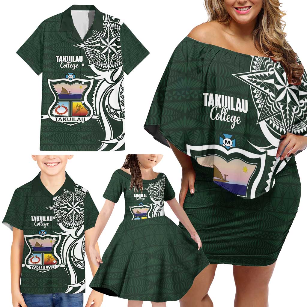Personalised Tonga Takuilau College Family Matching Off Shoulder Short Dress and Hawaiian Shirt Est 1975 Tongan Ngatu Pattern LT14 - Polynesian Pride