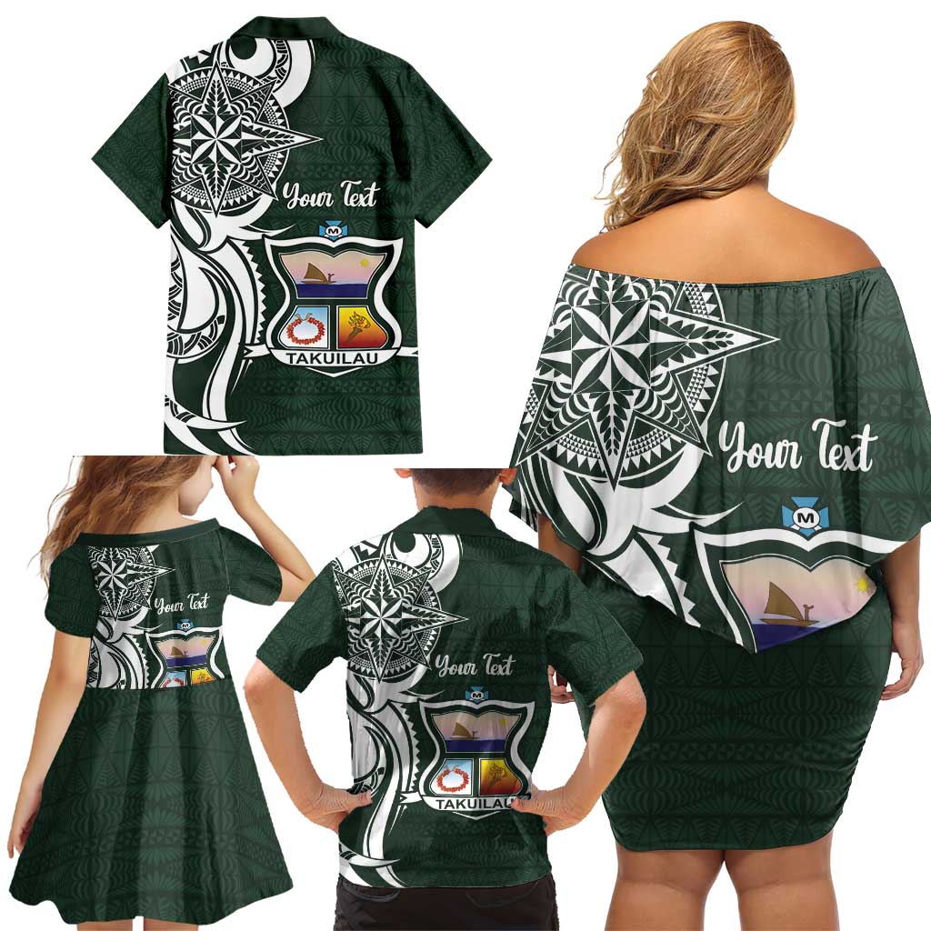 Personalised Tonga Takuilau College Family Matching Off Shoulder Short Dress and Hawaiian Shirt Est 1975 Tongan Ngatu Pattern LT14 - Polynesian Pride