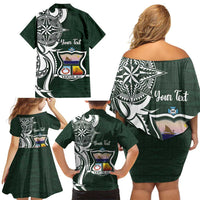 Personalised Tonga Takuilau College Family Matching Off Shoulder Short Dress and Hawaiian Shirt Est 1975 Tongan Ngatu Pattern LT14 - Polynesian Pride
