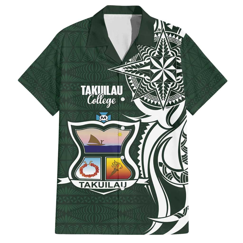 Personalised Tonga Takuilau College Family Matching Puletasi and Hawaiian Shirt Est 1975 Tongan Ngatu Pattern LT14 Dad's Shirt - Short Sleeve Green - Polynesian Pride