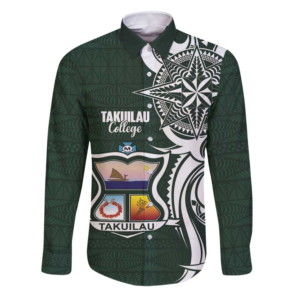 Personalised Tonga Takuilau College Family Matching Summer Maxi Dress and Hawaiian Shirt Est 1975 Tongan Ngatu Pattern LT14 Dad's Shirt - Long Sleeve Green - Polynesian Pride