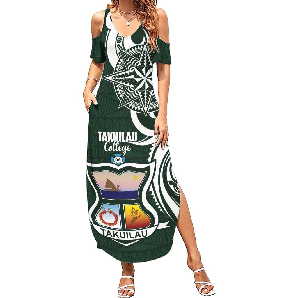 Personalised Tonga Takuilau College Family Matching Summer Maxi Dress and Hawaiian Shirt Est 1975 Tongan Ngatu Pattern LT14 Mom's Dress Green - Polynesian Pride
