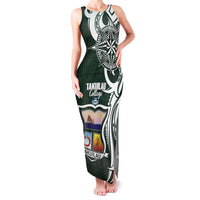 Personalised Tonga Takuilau College Family Matching Tank Maxi Dress and Hawaiian Shirt Est 1975 Tongan Ngatu Pattern LT14 Mom's Dress Green - Polynesian Pride