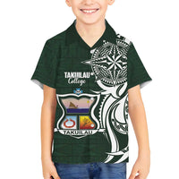 Personalised Tonga Takuilau College Family Matching Tank Maxi Dress and Hawaiian Shirt Est 1975 Tongan Ngatu Pattern LT14 Son's Shirt Green - Polynesian Pride